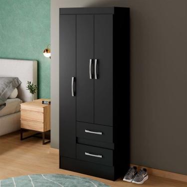 Imagem de Guarda-Roupa Solteiro Sartori 3 Portas 2 Gavetas  Preto - Pnr Móveis
