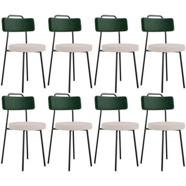 Imagem de Kit 08 Cadeiras Decorativa Estofada Sala Jantar Barcelona L02 Facto Verde Musgo Linho Bege - Lyam