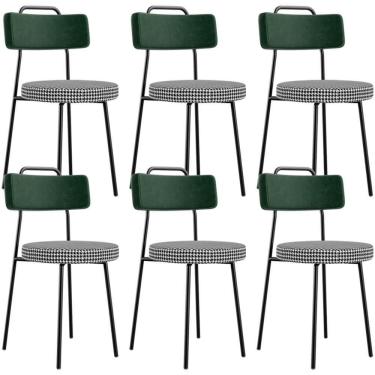 Imagem de Kit 06 Cadeiras Decorativa Estofada Sala Jantar Barcelona L02 Facto Verde Musgo Pied Poule - Lyam