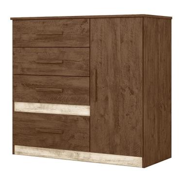 Imagem de Cômoda Sapateira Vênus 1 Porta E 4 Gavetas Flex Castanho Wood Avelã Moval