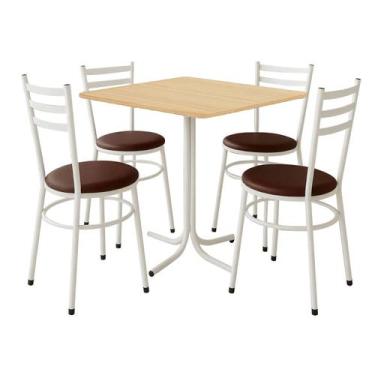 Imagem de Mesa de Jantar Quadrada 70cm Pinus Com 4 Cadeiras Estofada Branca - La