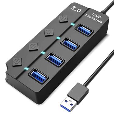 Imagem de Hub USB 3.0 com 4 portas USB 3.0, extensor USB de alta velocidade de 5 Gbps com interruptor individual e luz indicadora de LED, hub USB para laptop, PC, MacBook, Mac Pro, Mac Mini, iMac, Surface Pro e