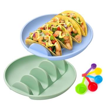 Imagem de Esoes Suporte de taco, 2 unidades de silicone para tacos, 24,8 cm, reutilizáveis, suportes para tacos, 4 tacos para conchas macias/duras, seguro para forno para assar na lava-louças e na grelha