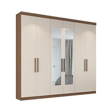 Imagem de Guarda-roupa Casal Édez Luna, 6 Portas, Nogueira e Off White, com Espelho