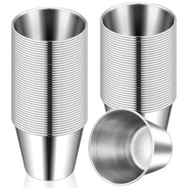 Imagem de Roshtia 24 peças de 42,5 g de metal ramequins de aço inoxidável copos de molho reutilizável recipiente de molho redondo tigelas de molho copo de condimento para prato manteiga cozinha restaurante