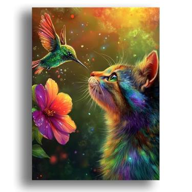 Imagem de Zariocy Kits de arte de diamante 5D para adultos beija-flor, arte de pintura de diamante DIY animal redondo broca completa diamante bordado pinturas artísticas artesanato para decoração de parede de