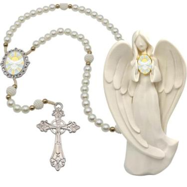 Imagem de Terço Oraçao Luxo com Imagem Anjo Pomba Divino Espirito Decoração Casa