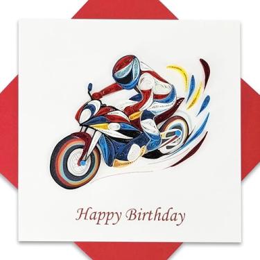 Imagem de EcoLeafy Dot Cartão de bicicleta esportiva – Cartão de aniversário 3D Quilled feito à mão para homens, pai, marido ou filho – Em branco dentro para personalização com envelope vermelho luxuoso - Ideia