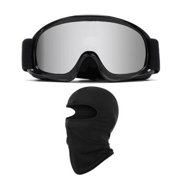 Imagem de LJDJ Óculos infantis de motocross para quadriciclo para motocicletas off-road com proteção solar UV balaclava cobertura completa (armação preta e lente prateada)