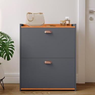 Imagem de Sapateira Banquinho 21 Pares Sapato Organizadora Prateleira Gaveta Basculante Hall De Entrada(Closet Cinza)