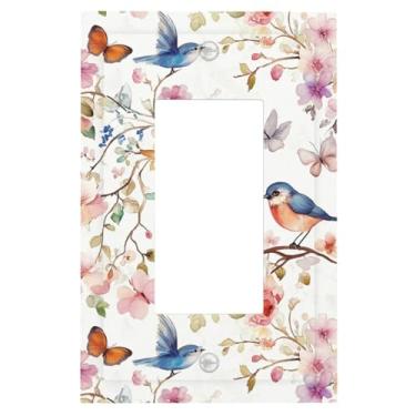 Imagem de 1 Gang Single GFCI Outlet Covers Decorador/Rocker Light Switch Placa de Parede Flores Pássaros e Borboletas Dispositivo Elétrico Face Plug Plate Cover para Receptáculo Dimmer Tomada USB