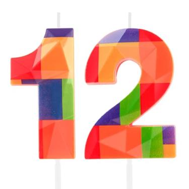 Imagem de Hongplus Bloco de construção colorido 3D, número 12, vela de 12 anos, blocos de montar, tijolos, feliz aniversário de 12 anos, topo de bolo para meninos, meninas, crianças, decoração de festa de