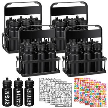 Imagem de Suclain 28 peças de suporte de garrafa de água com garrafas de 590 ml e adesivos de plástico garrafa de água esportiva de boca larga com tampa preta para academia de bicicleta (preta)