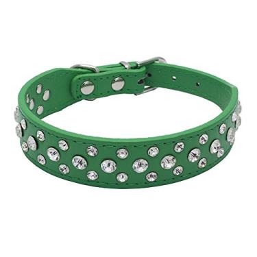 Imagem de Coleiras de couro de strass personalizadas para cães e gatos Dog Kingdom de 25,4 cm a 61 cm de comprimento personalizado para raças pequenas e médias, verde GG