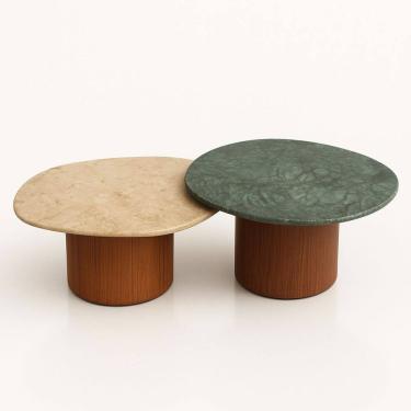 Imagem de Conjunto Mesa de Centro Mármore Guatemala 80 cm &amp; Travertino 50 cm