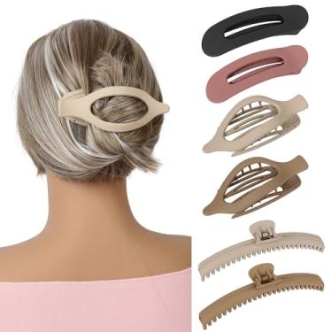 Imagem de Grampos de cabelo planos para mulheres, grampos de garra planos, 3 estilos, médios, fortes, prendedores de cabelo para cabelos grossos e finos. 6 peças