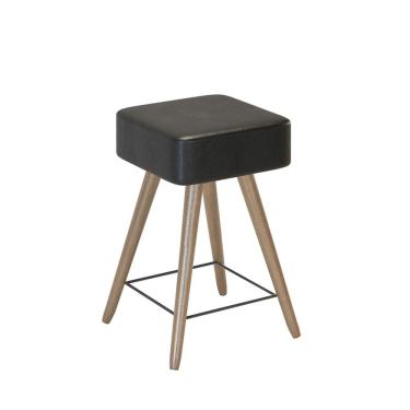 Imagem de Banco Arezzo 50cm Assento Quadrado em Couríssimo e Pés de Madeira Preto - EdeCasaMoveis