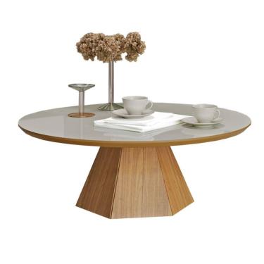 Imagem de Mesa De Centro Pe Hexagonal 90Cm Mdf Off White Freijó