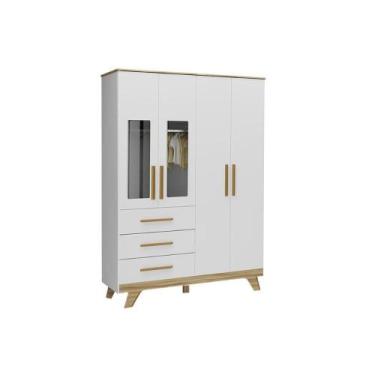 Imagem de Guarda Roupa Infantil c/ 4 Portas (2 Cristal) e 4 Gavetas Retrô Branco