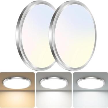 Imagem de zemty Luminária De Teto Led, Pacote Com 2 Unidades, 6,5 Polegadas, 12 W, 1200 Lm, Pequena Luz Embutida, Temperatura Cor Ajustável 3000 K, 4000 K E 6500 Redonda Plana Embutida Para Cozinha, Armário,