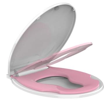 Imagem de Assentos de vaso sanitário redondos com assento infantil embutido, assento de vaso sanitário redondo para adultos e crianças, com fechamento lento e ímãs, material PP seguro fácil de limpar, branco e