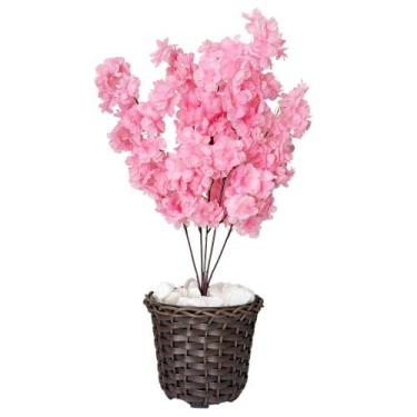 Imagem de Flor Cerejeira Pessegueiro Artificial + Vaso Trançado Pedra - Flor Imp
