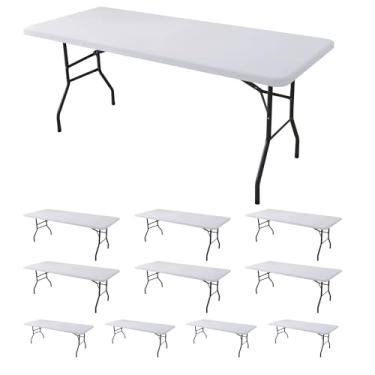 Imagem de Enjoyidea Toalha de mesa ajustada para mesas retangulares de 1,8 m - pacote com 10 toalhas de mesa brancas elásticas para piquenique ao ar livre - toalhas de mesa elásticas de elastano 1,8 m para