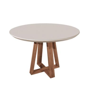 Imagem de Mesa de Jantar Redonda com Tampo de Vidro Off White Bennett Natural 115 cm