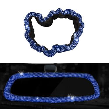 Imagem de Auttoop Capa de espelho retrovisor de carro brilhante, capa de travesseiro de cabeça de broca completa, acessórios interiores de carro de strass de cristal para mulheres ajuste universal - azul