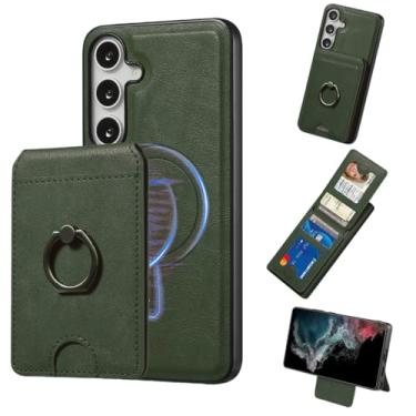 Imagem de JIAONASHIJIA Capa para Samsung Galaxy S23 Plus - Carteira magnética de couro - Bloqueio RFID - Suporte de cartão de crédito destacável 2 em 1 - capa à prova de choque - janela de identificação. Verde