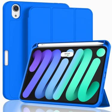 Imagem de ZryXal Capa para iPad mini 7 A17 Pro 2024/iPad Mini 6 2021 8,3 polegadas com suporte para lápis, iPad mini 7ª/6ª geração com parte traseira de TPU macio e hibernar/despertar automático, azul médio