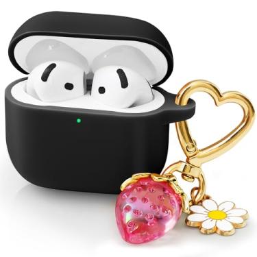 Imagem de Capa para Airpods 4 2024 com chaveiro fofo para mulheres, feminina, capa protetora de silicone macio para Apple AirPods 4ª geração para Airpod iPod 4ª geração, antiarranhões, LED frontal visível