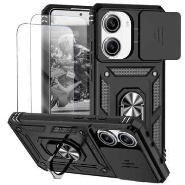 Imagem de Capa para Xiaomi Poco X7 Pro 5G Capinha | com 2 peças de protetor de tela temperado com janela deslizante da câmera e suporte para telefone incluídos - Preto