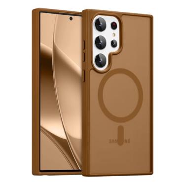 Imagem de RALEAVO Capa magnética forte para Samsung Galaxy S23 Ultra [compatível com Magsafe] Capa protetora fina à prova de choque para celular S23 Ultra com traseira rígida translúcida, marrom