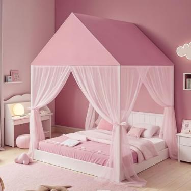 Imagem de ZRVTM Dossel Para Cama De Princesa - Tenda Brincar, Castelo Princesa, Casinha Brinquedo, Mosquiteiro Meninas, Cantinho Leitura, Respirável, Cortinas Crianças (Completo, Rosa)