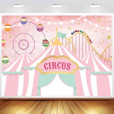 Imagem de Withu Pano de fundo de barraca de circo rosa estrelas douradas parque de diversões carnaval carrossel infantil menino menina primeiro aniversário recém-nascido chá de bebê festa sessão de fotos banner