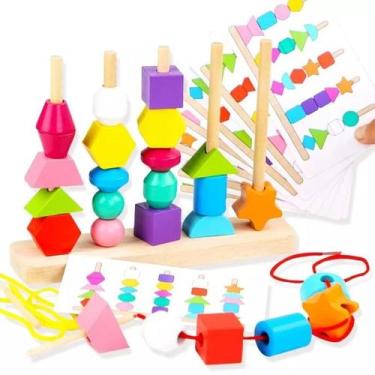 Imagem de Brinquedo Interativo Montessori Brinquedos De Madeira Cor Forma Corres