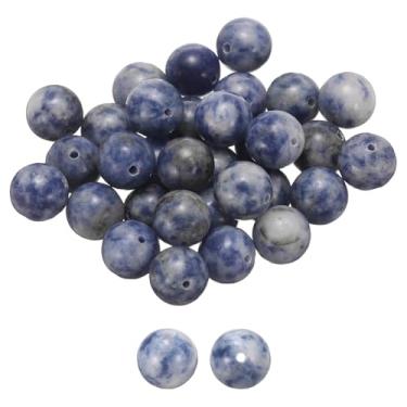 Imagem de HARFINGTON 50 peças de contas de pedra natural 10 mm ponto azul pedra preciosa redonda contas soltas contas verdadeiras genuínas bolas lisas para fazer joias, pulseiras, colar, brincos, faça você