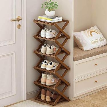 Imagem de Sapateira De Bambu Para Entrada - Organizador De Sapatos Dobrável - Sapateira Estreita Para Espaços Pequenos, Entrada, Corredor, Armário, Walnut Color, 4-tier