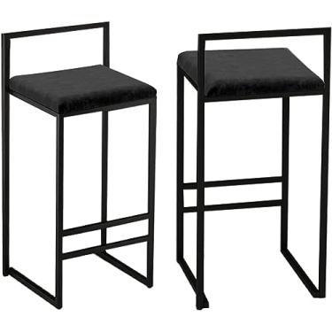 Imagem de Banquetas - Banquetas Estofadas De 25,5 Polegadas Com Apoio Para Encosto E Pés, Banquetas De Bar De Veludo Clássico Para Ilha De Balcão De Cozinha, Black, Seat Height: 65cm