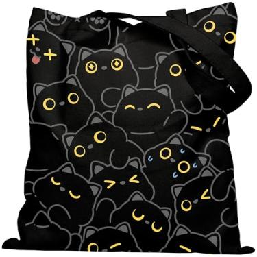 Imagem de METALPHA Sacola estética para mulheres e meninas - Sacola de lona com estampa dupla face para amantes de gatos fofos com fecho de pressão e bolso