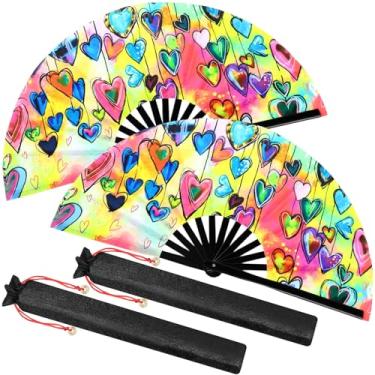 Imagem de Boao 2 peças de leques grandes dobráveis de seda para mãos chineses de mão com brilho UV Tai Ji para homens e mulheres para festivais, dança de linha, kungfu, arte marcial, festa de festival de música