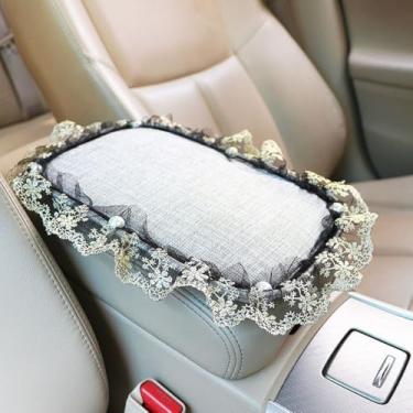 Imagem de MINGZAIQIPEI Capa de console central automotiva fofa para console de carro capa de apoio de braço de renda, almofada de apoio de braço central macia e fofa para a maioria dos protetores de decoração