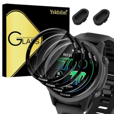 Imagem de Yskbilm (Pacote com 3+2) para Garmin Forerunner 570 42 mm protetor de tela + plugues de silicone antipoeira, [anti-riscos] 3D cobertura de tela completa, película macia, antiarranhões HD transparente