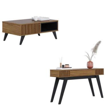 Imagem de Mesa de Centro Jeri Noce Milano Preto Acetinado com Aparador para Sala