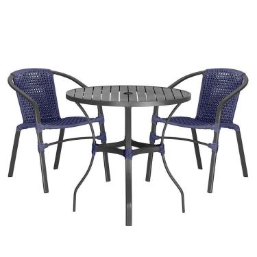 Imagem de 02 Cadeiras Floripa E Mesa Roma 80cm Preta Trama Azul