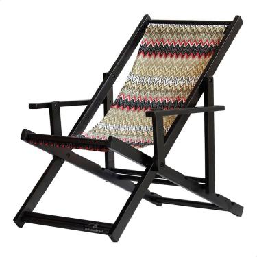 Imagem de Espreguiçadeira Preguiçosa Dobrável Envernizada Black em Madeira Maciça Tecido
