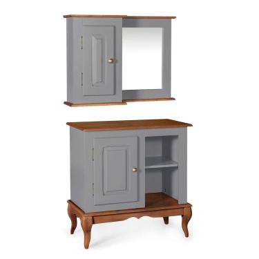 Imagem de Gabinete para Banheiro 1 Porta e Armário Espelheira Dália 3051 - Cinza/Imbuia Glazer