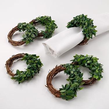 Imagem de Getfitsoo Conjunto De 6 Anéis Guardanapo Com Folhas, Guirlanda Primavera, Suportes Para Folhagens, Fivelas Vime Decoração Mesa Ação Graças, Natal, Casamento E Festas Fim Ano