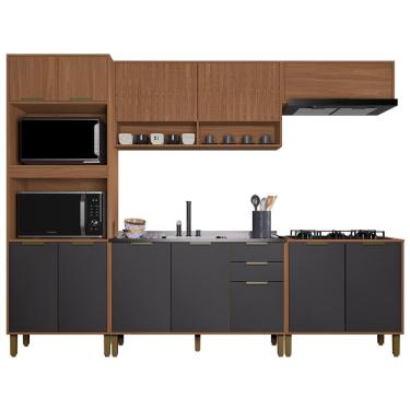 Imagem de Cozinha Modulada Toronto 5 Peças com Balcão 120cm sem Tampo - Indékes Freijó/Chumbo